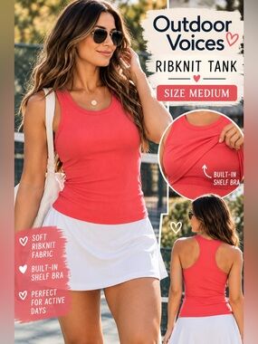 Outdoor Voices Coral Ribbed Racerback Tank